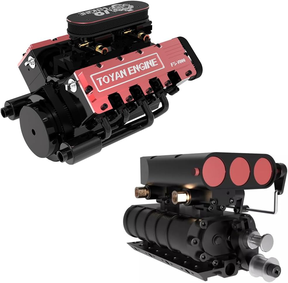 ENGINEDIY Mini V8 Engine Model Kit That Runs, FS-V800 1/10 Full Metal Four-Stroke Engine Model Build Kit for RC Car and Boat, Physical Science Kit for Adults