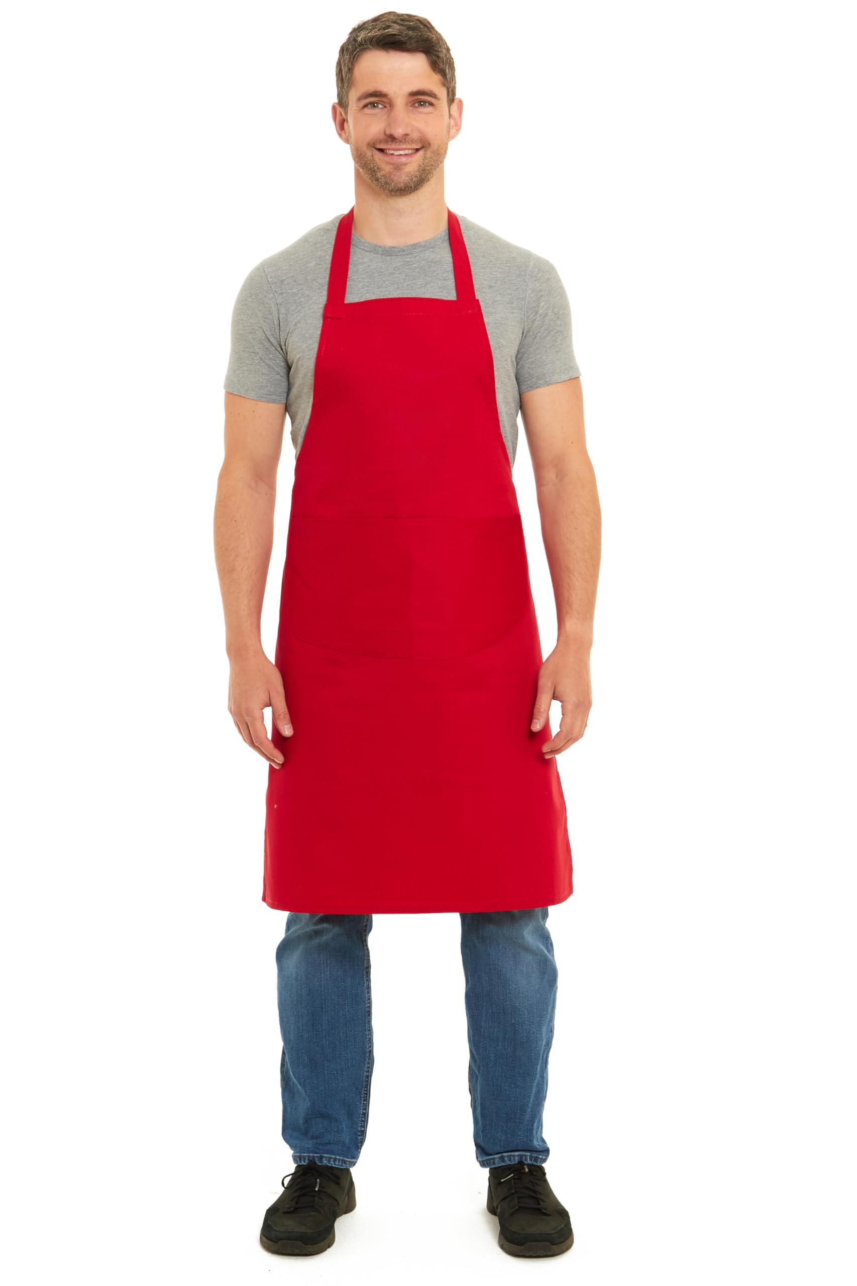 Full Plain Butcher Aprons for Men and Women with Pockets, One Size Plain Colour Versatile Aprons Ideal for Home, Barbecue, BBQ and Professional Use (Red)