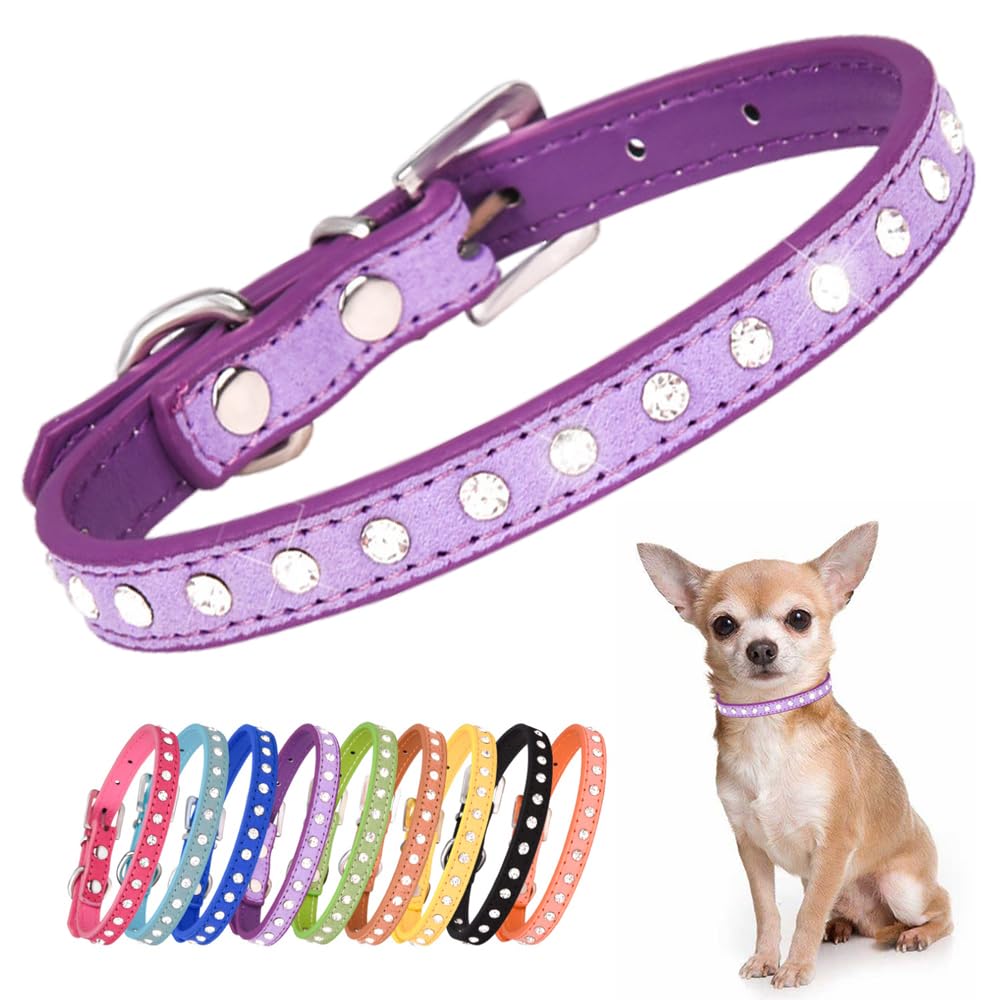 Puppy Dog Collar With Crystal Diamond Colorful Bling Girl Puppy Cat Collars Purple S