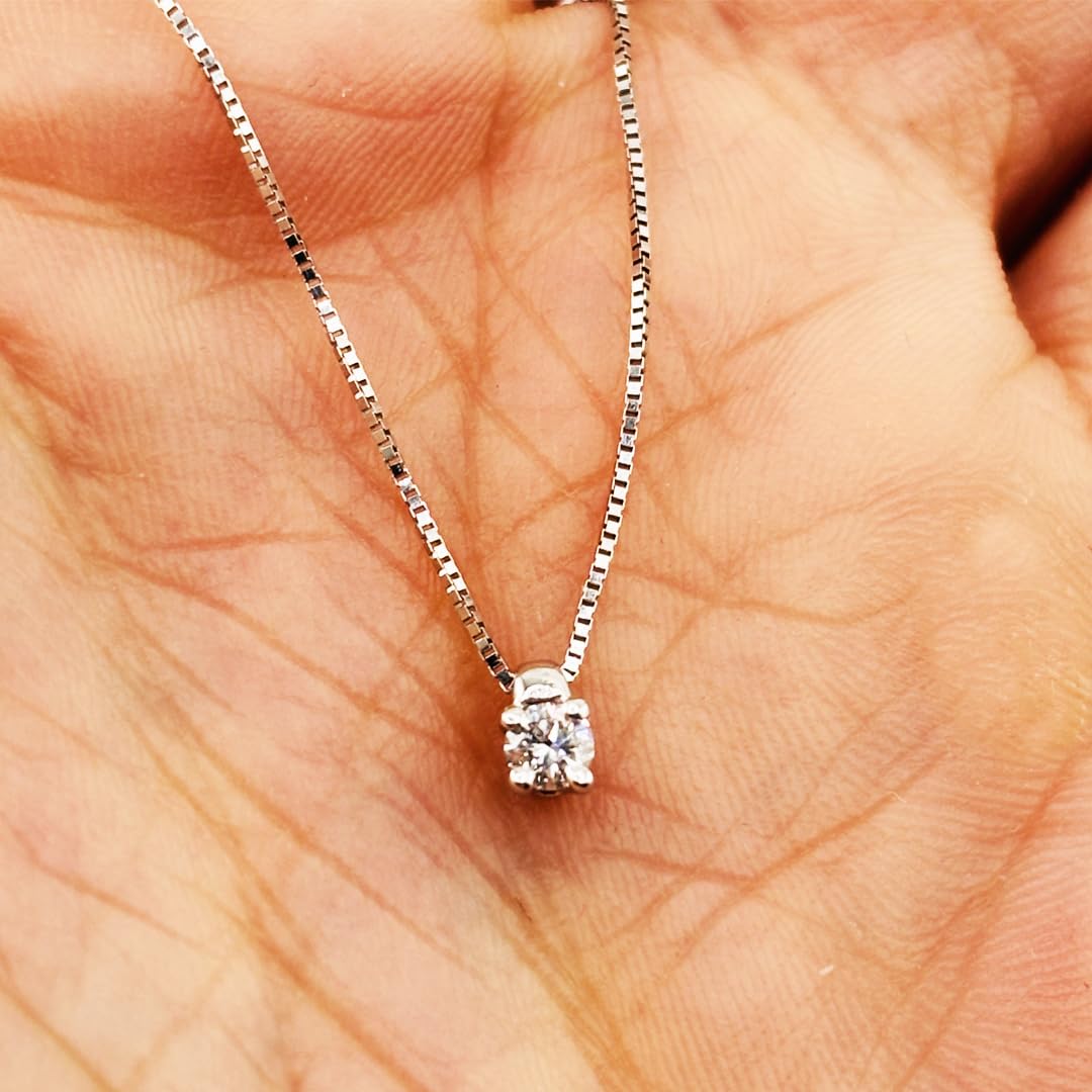 Collana catenina con ciondolo Punto Luce pendente Diamante taglio brillante 0,10 ct gioiello elegante da donna sposa matrimonio