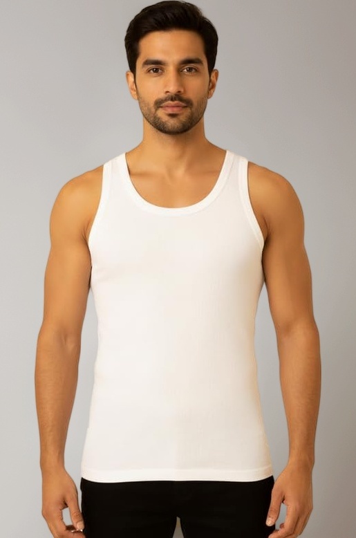 - Premium Cotton Vest for Men | Soft Baniyan Round Neck Ribbed Innerwear | Slim Fit, Skin-Friendly, Sweat-Absorbing, Quick-Dry & Breathable | Durable Everyday Casual Wear | White