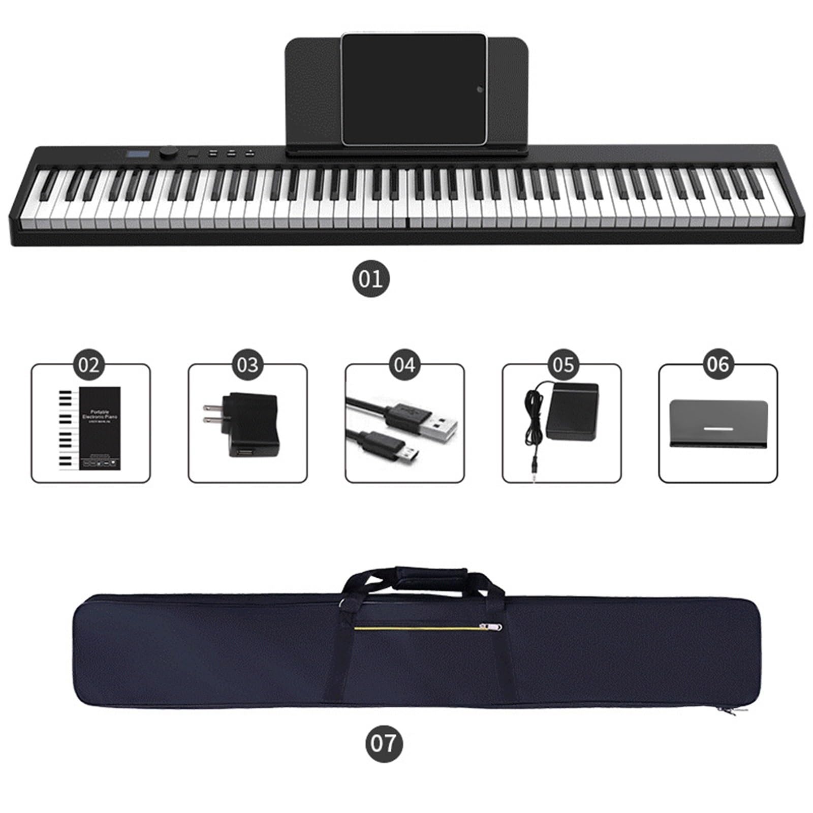 Tastiera Elettronica Professionale Pianoforte Portatile Pieghevole A 88 Tasti Pianoforte Elettronico Strumento Professionale Per La Casa(Bk)