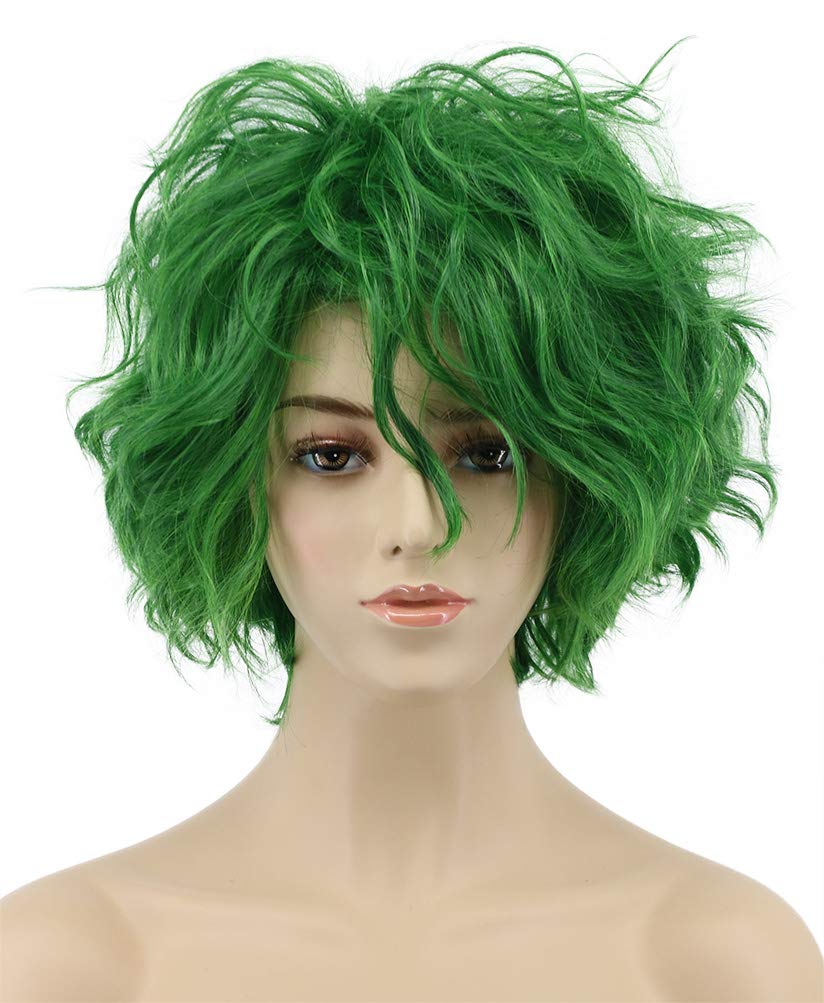 vgbeaty women and men fluffy short curly green wig halloween cosplay anime costume wig curly and green 2 piece set