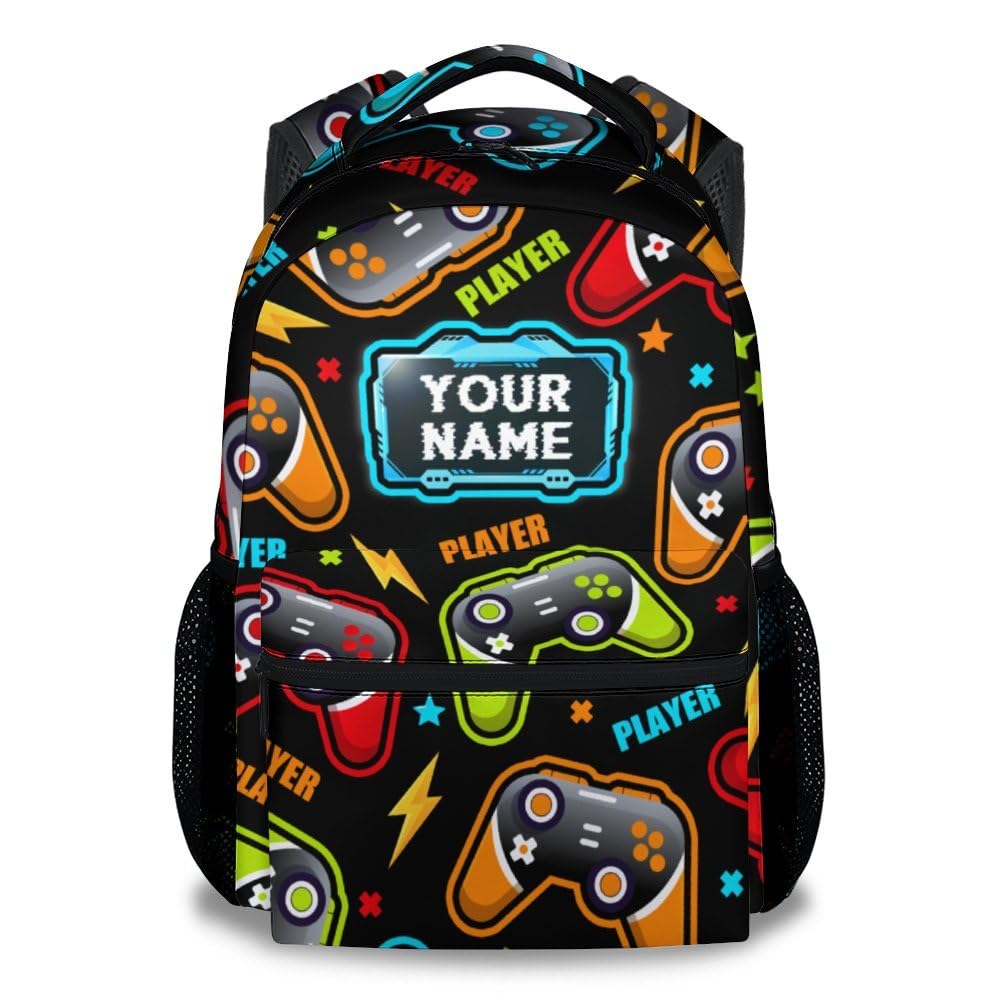 MEETUHONEY Custom Gamer Backpack for Boys 8-12 - 17 Inch Funny Backpacks for Middle School - Colorful Lightweight Durable Bookbag for Kids