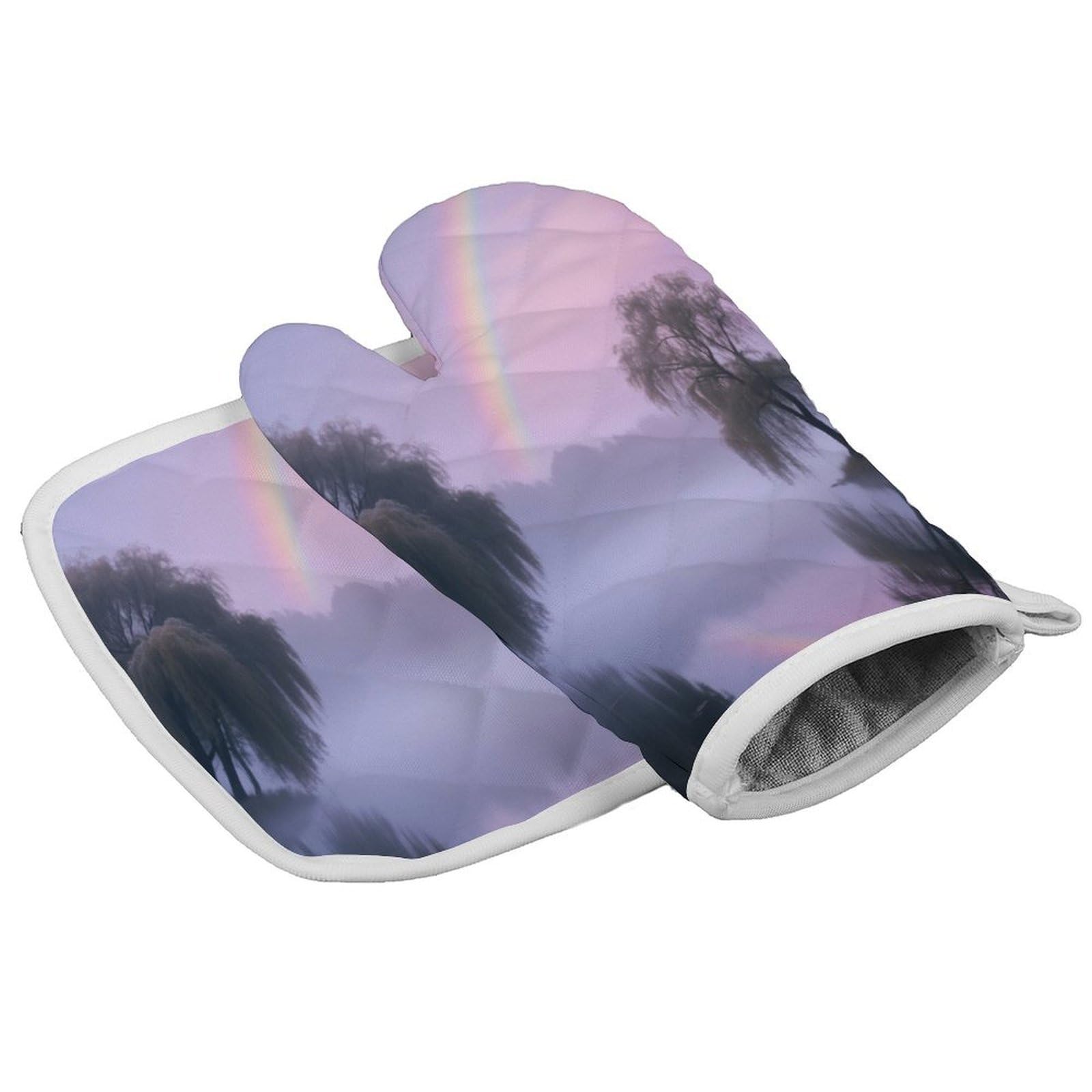 Fodpand Style Willow Forest Rainbow Oven Mitts And Pot Holders Sets, Cooking Gloves And Hot Pads Heat Resistant Washable, Kitchen Oven Glove For Oven Cooking Baking Grilling