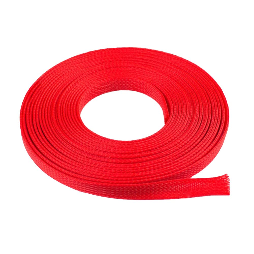 MOCNT PET Expandable Braided Sleeving Wire Braided Sleeve Cable Management Flexible Insulated Sheath Sleeve Loom Tubing Cable Tidy Protection Wrap Cover Red 10mm 15Meters