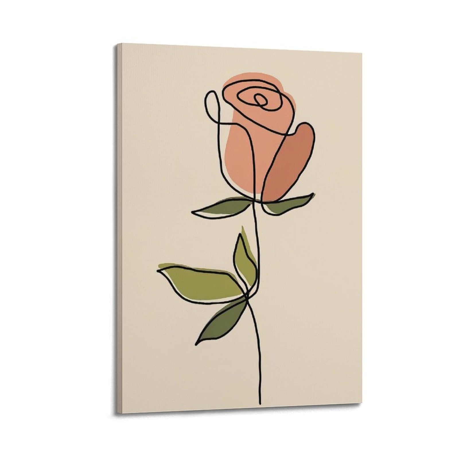DLJGDS Plant Poster Illustration Pink Rose Decorative Painting Canvas Wall Posters And Modern Family Bedroom Decor 24x36inch(60x90cm)