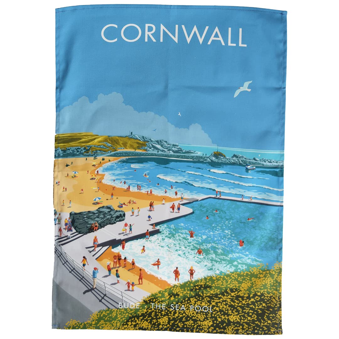 Town Towels Blue,Golden Cornwall - Bude Sea Pool Tea Towel