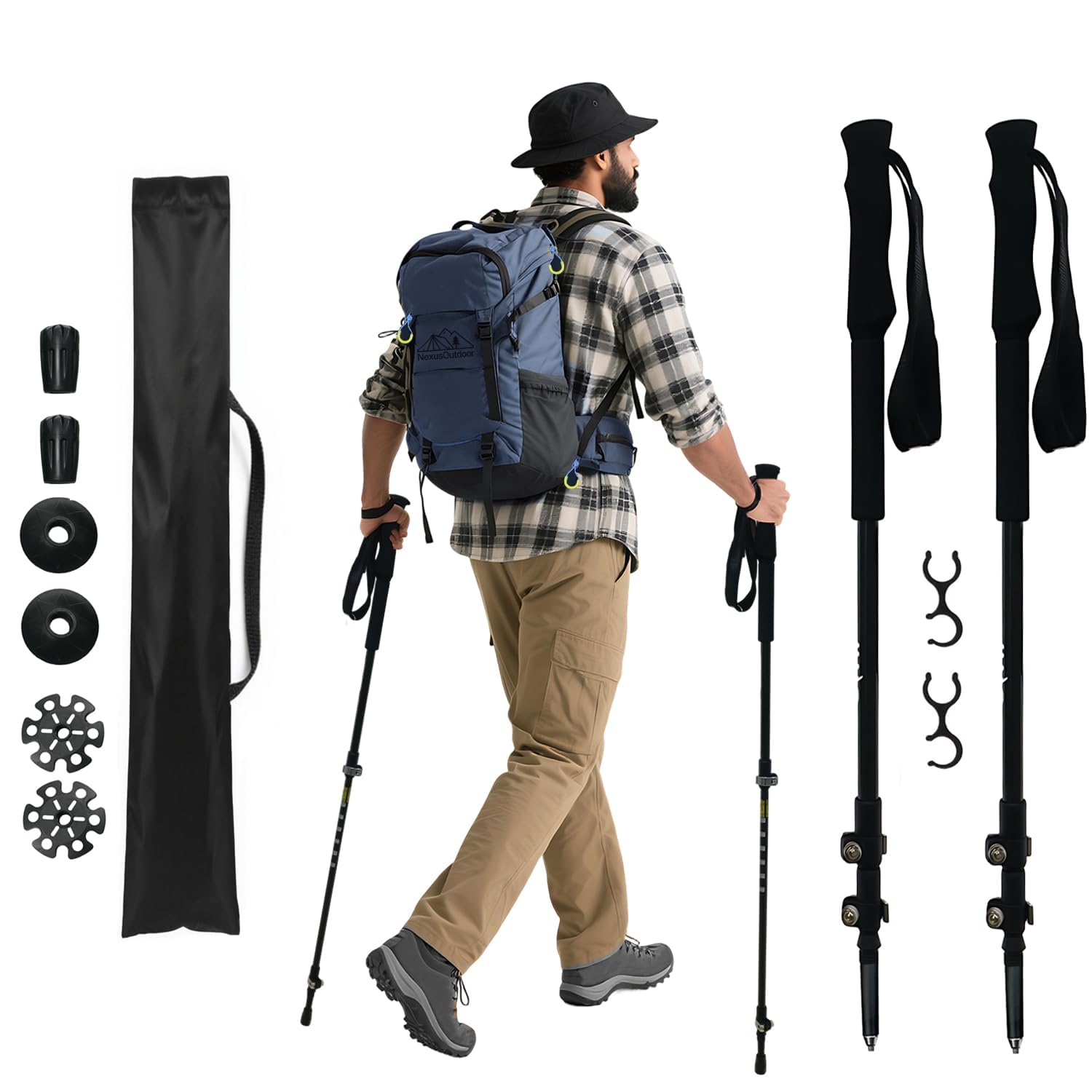 Hiking Poles 2 Pack - Lightweight Carbon Fiber Trekking Poles, Adjustable & Foldable for Snowshoeing & Backpacking, EVA Sweat-Absorbent Non-Slip Grips, Portable Hiking Gear for Outdoor Treks-image-19