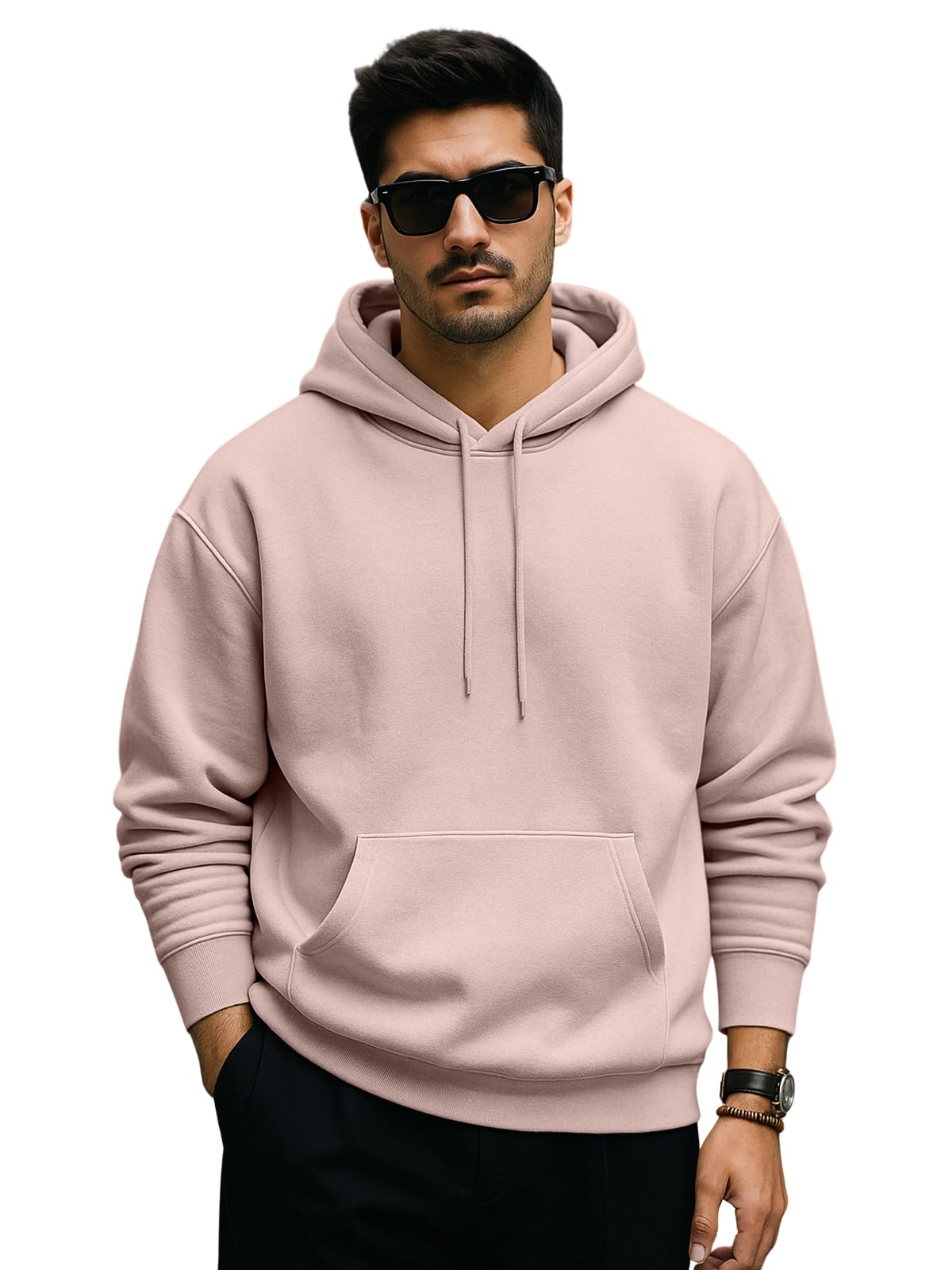 Polycotton Spun Oversized Fit Drop Shoulder Hooded Sweatshirt Full Sleeves Solid Jumper Hoodie for Men/Boys (Sizes: S to 2XL)-image-40