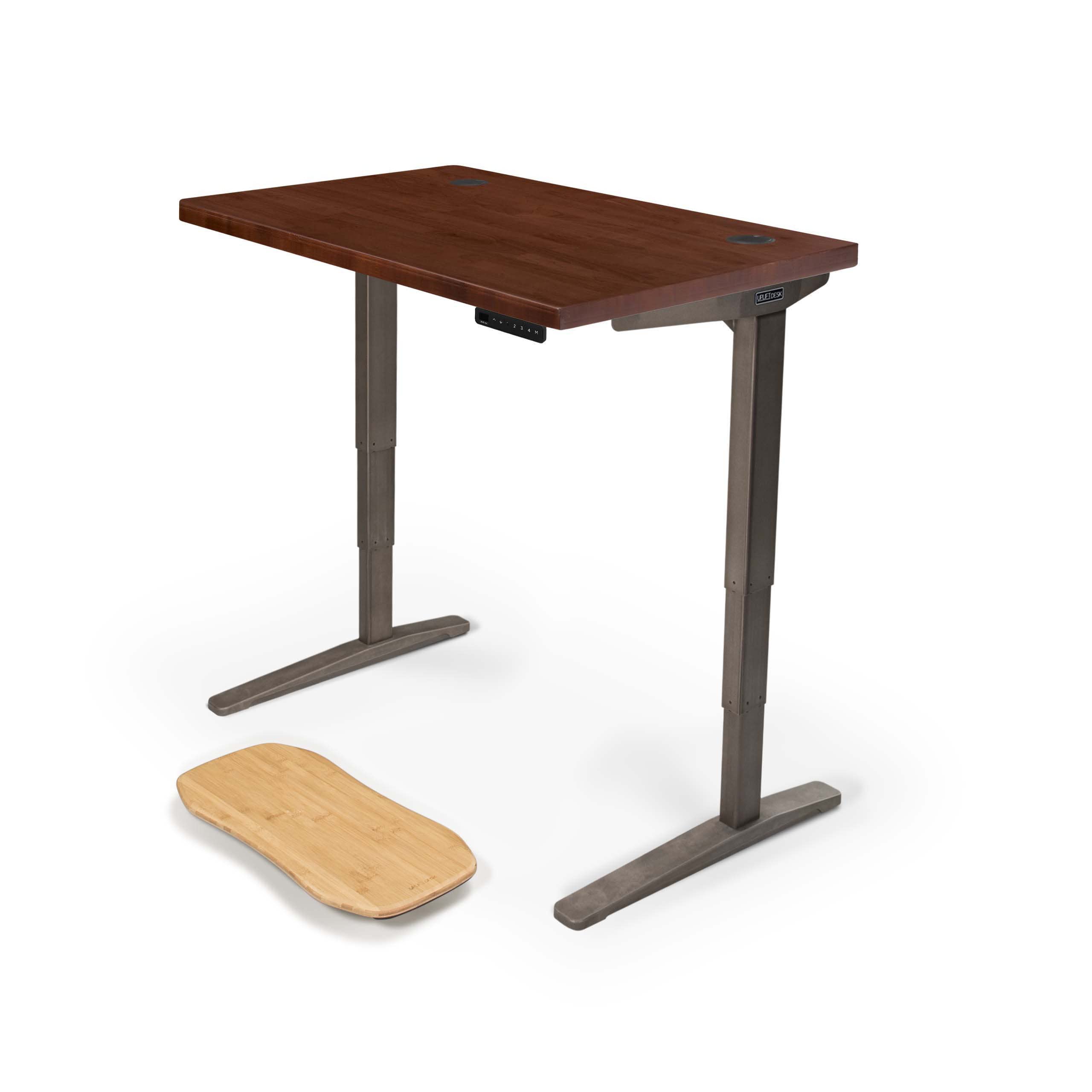 Uplift Desk Dark Rubberwood (48 x 30 inch) Standing Desk 2-Leg V2 Adjustable Stand Up C-Frame (Indus.), Advanced Keypad, Wire Grommets, Wire Tray, Rocker Board