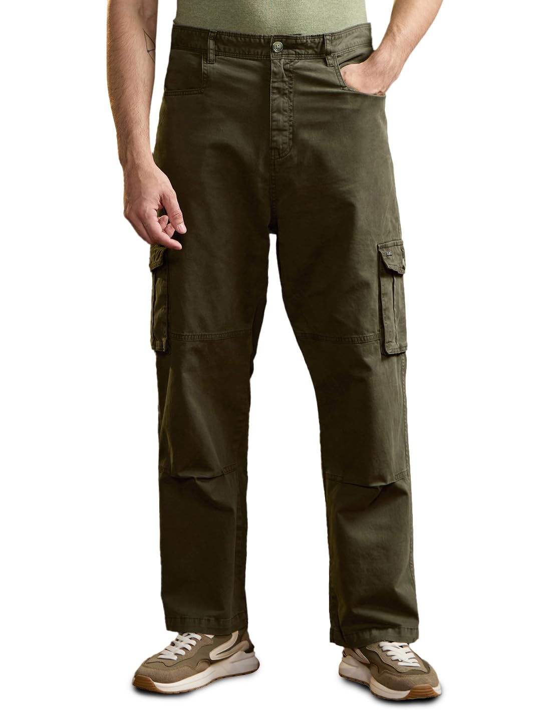 the bear house Men's Olive Green Cotton Solid Utility Cargo-picture-29