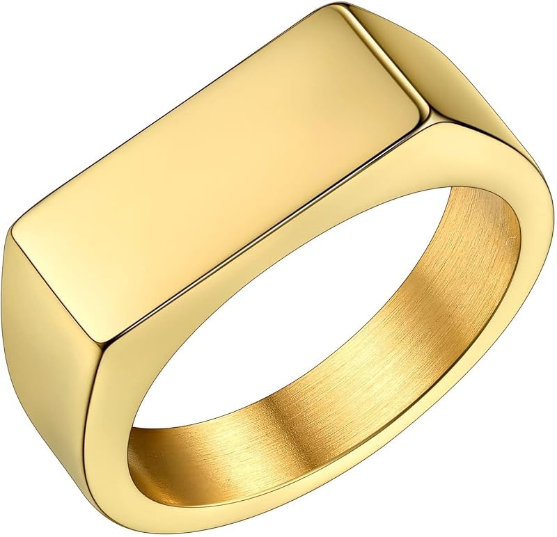 Anillo de sello de acero inoxidable Bestyle para hombres Mujeres en tono dorado/negro/plateado/gris vintage, anillo grueso y grueso de banda de cúpula pesada Anillo de dedo fresco, regalo para papá esposo, talla 7-14 personalizable