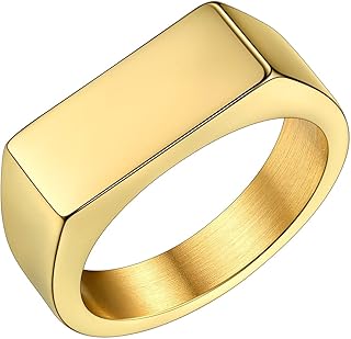 Bestyle Stainless Steel Signet Ring for Men Women in Gold/Black/Silver/Vintage Gray Tone, Chunky Thick Heavy Dome Band Ring Cool Finger Ring, Gift for Dad Husband, Size 7-14 Customizable