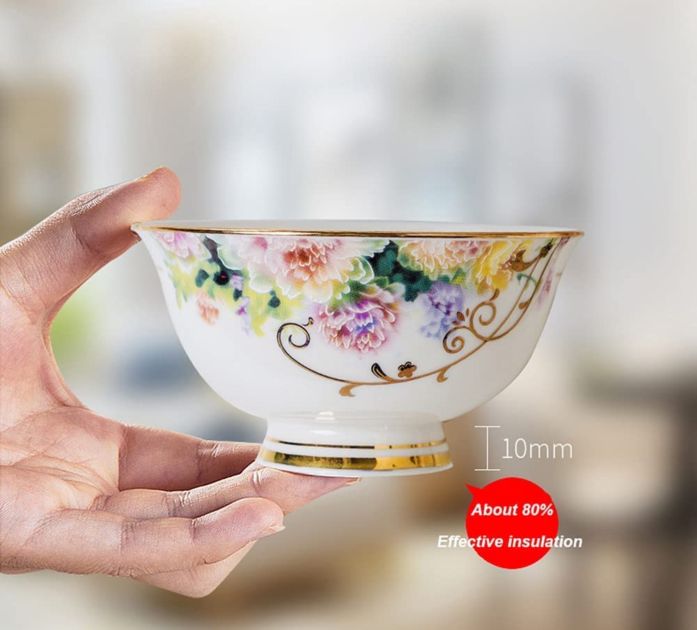 Luksusowy zestaw ceramicznej zastawy stołowej, zestaw talerzy i misek ze złotym rantem, zestaw naczyń z podszkliwnym wzorem kwiatowym, odpowiedni na spotkania rodzin,