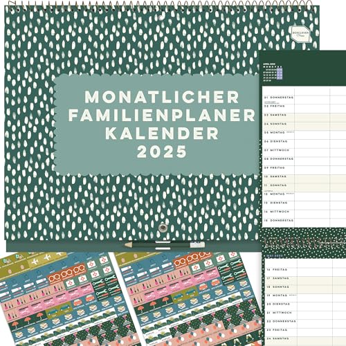 Boxclever Press Monatlicher Familienplaner 2025 6 Spalten. Kalender 2025 Wandkalender ab sofort nutzbar bis Dez25. Wandkalender 2025 Groß mit Monatsansicht. Familienkalender 2025 mit Stickern.