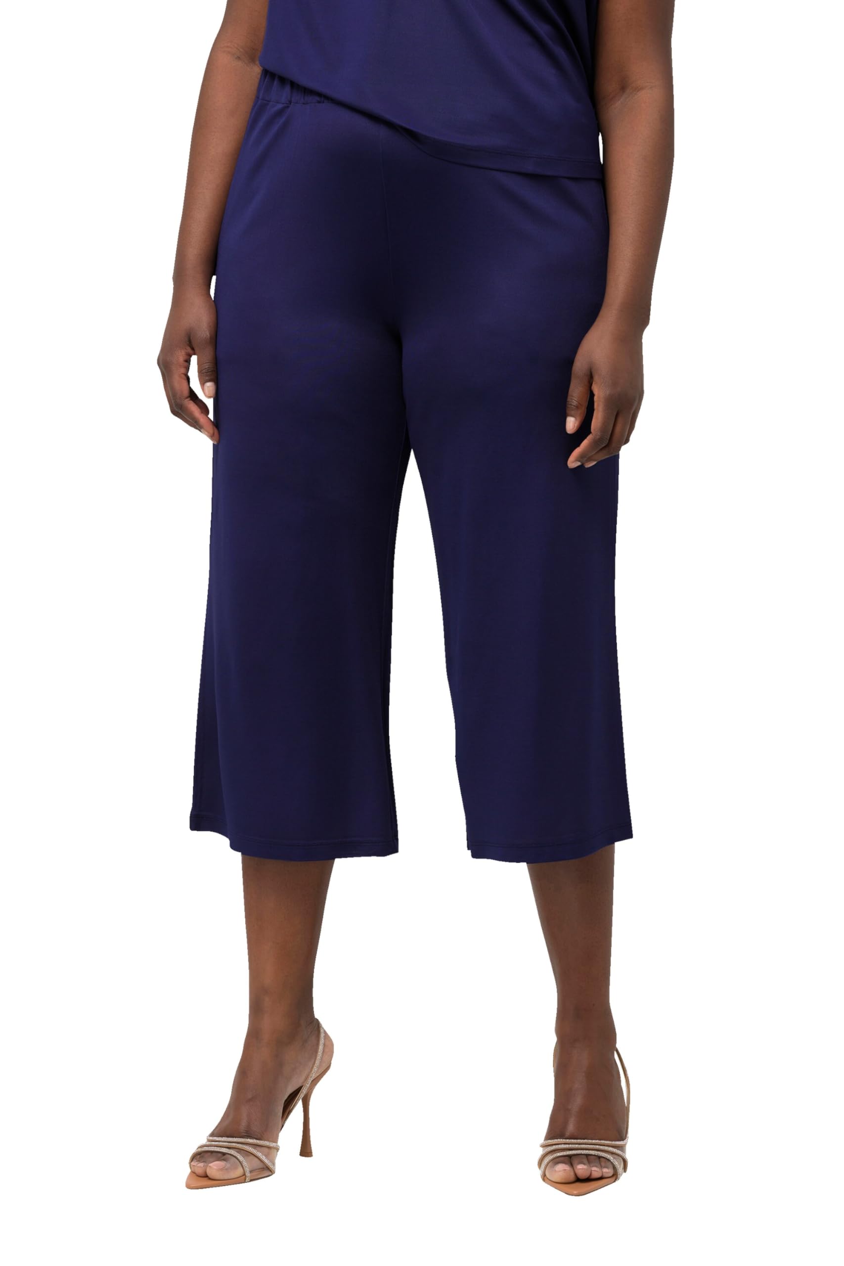 Ulla Popken Damen große Größen Übergrößen Plus Size Slinky-Culotte, wadenlang, weites Bein, Elastikbund 819426