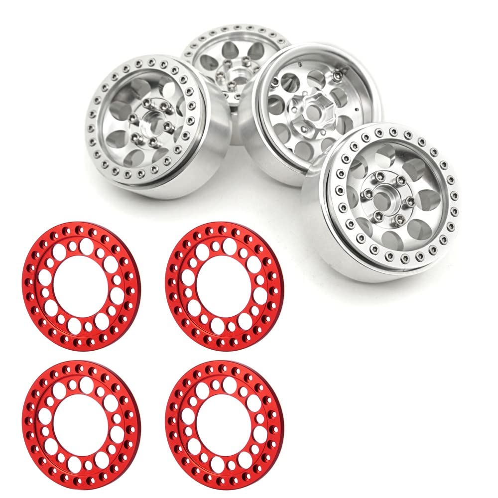 RCLIONS Aluminum Alloy 1.9inch Beadlock Wheels Rims and Replace Rings for 1/10 RC Crawler Car