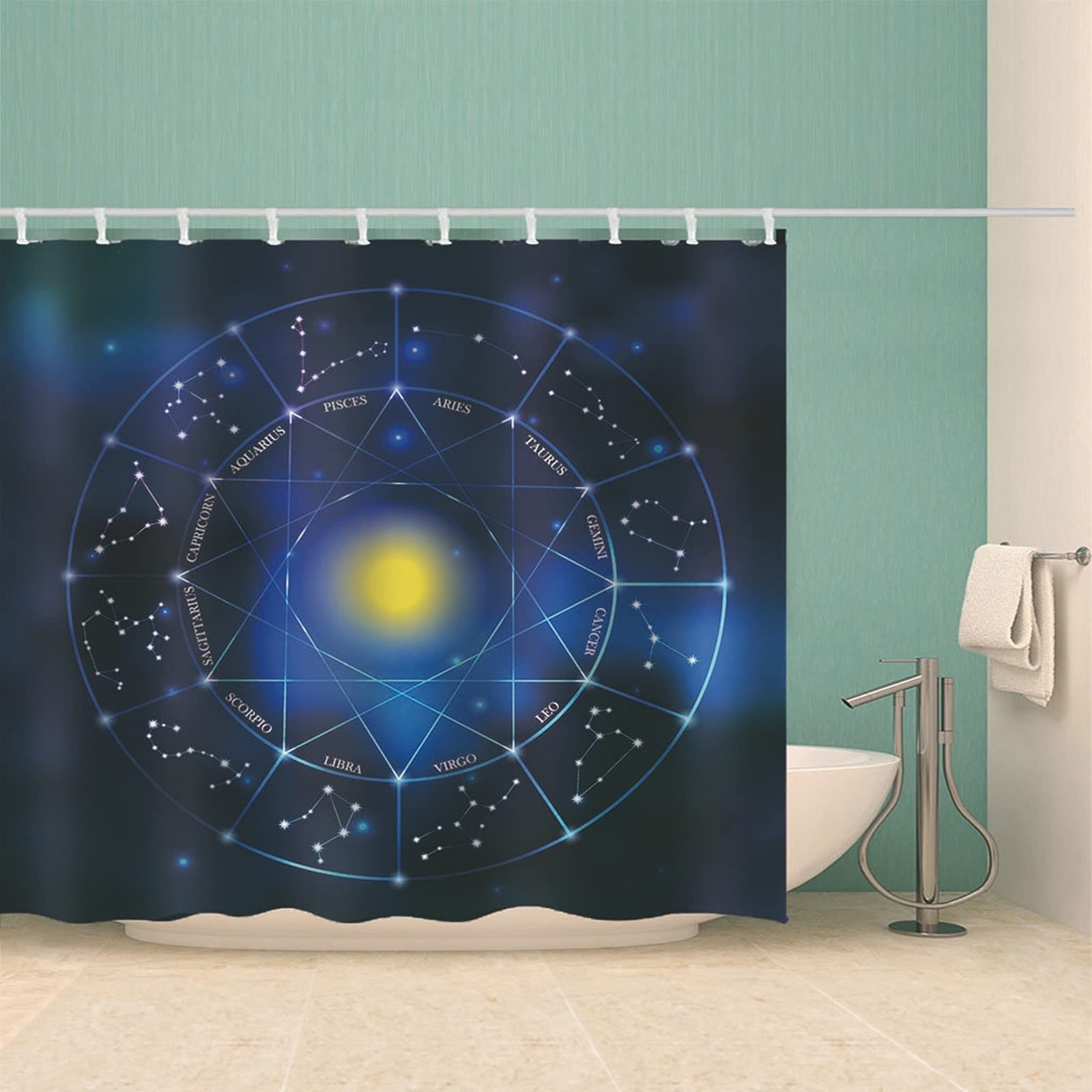 Tenda Bagno Blu Scuro Idrorepellente e Antimuffa Tende per Doccia Poliestere con Ganci Tenda da Doccia Dodici Costellazioni, 150x180cm
