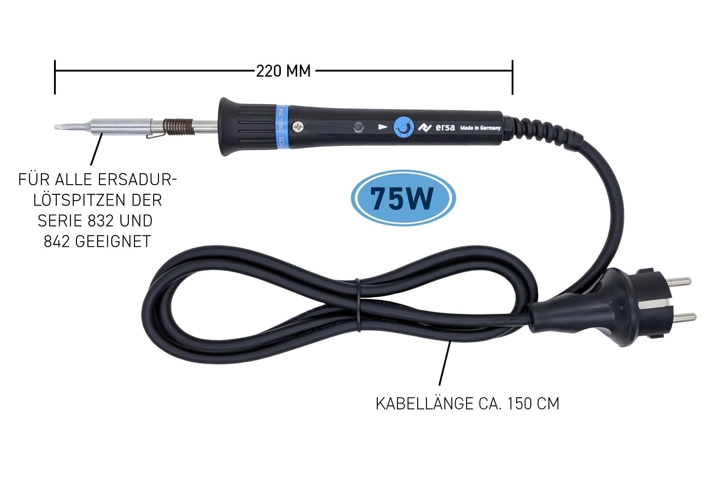 ERSA PTC70 Lötkolben 75W bis 450°C temperaturgeregelter Lötkolben 230V inkl. Ablageständer mit RESISTRONIC-Temperaturregelung – MADE IN GERMANY - 0710CD