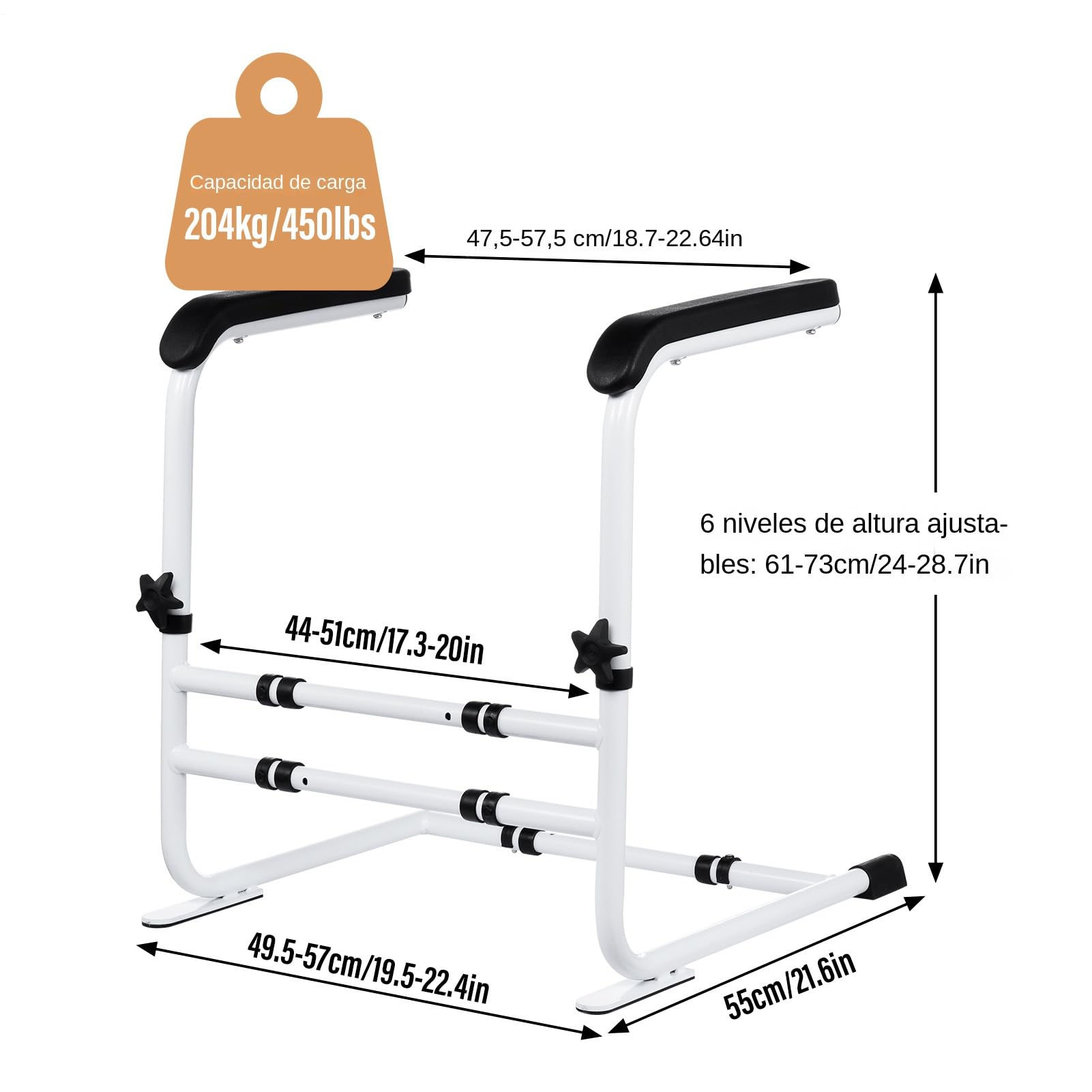 Ayuda para levantarse del sofá para personas mayores, ayuda para caminar, soporta 204 kg, altura 6, ancho 3, ajustable, patas antideslizantes, asa de seguridad para pacientes con discapacidad.