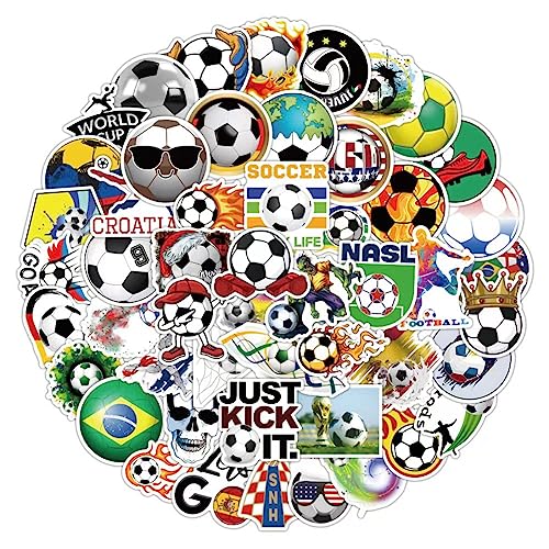 Fußball Aufkleber, 50 Stück Sport Fußball Sticker, Wasserdichte Wasserflaschen Aufkleber, Fussball Geschenke Jungen Football Vinyl Sticker für Scrapbooking Laptop