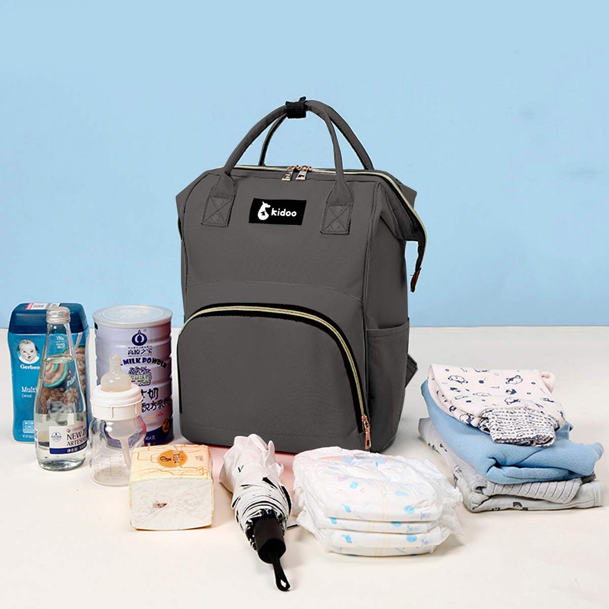 kidoo - Mochila para Pañales de Bebé 20L, Bolso Maternal Impermeable con Bolsillos, Organizador Pañalera para Biberones, Ropa y Accesorios, Gran Capacidad, Resistente, Versátil y Fácil de Limpiar