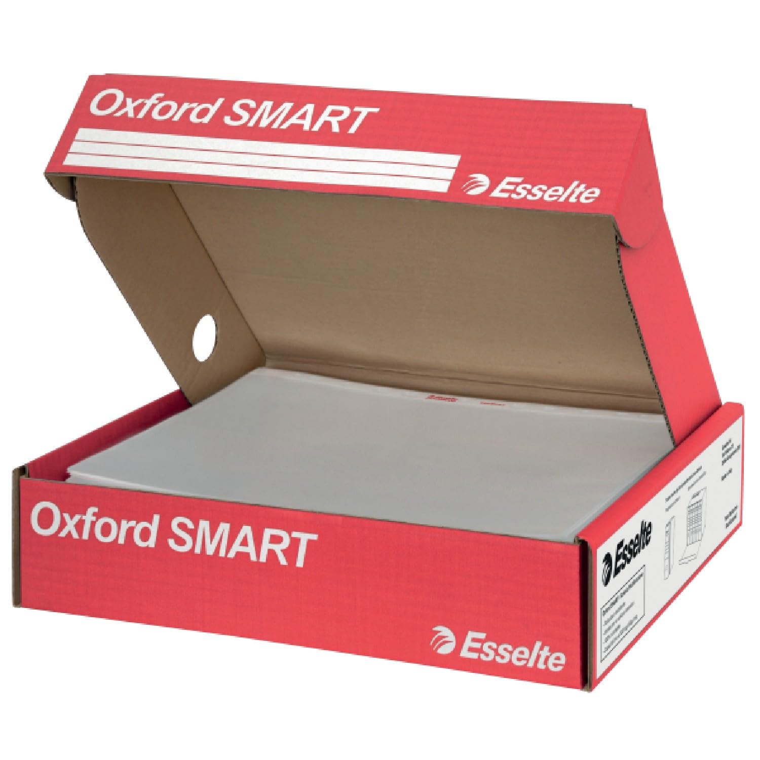Esselte OXFORD SMART, 6 Confezioni da 50 Buste a perforazione universale DE LUXE, Formato 22x30 cm, PP Antiriflesso, con Scatola Multiuso, Adatta a Casa e Ufficio, 391098600