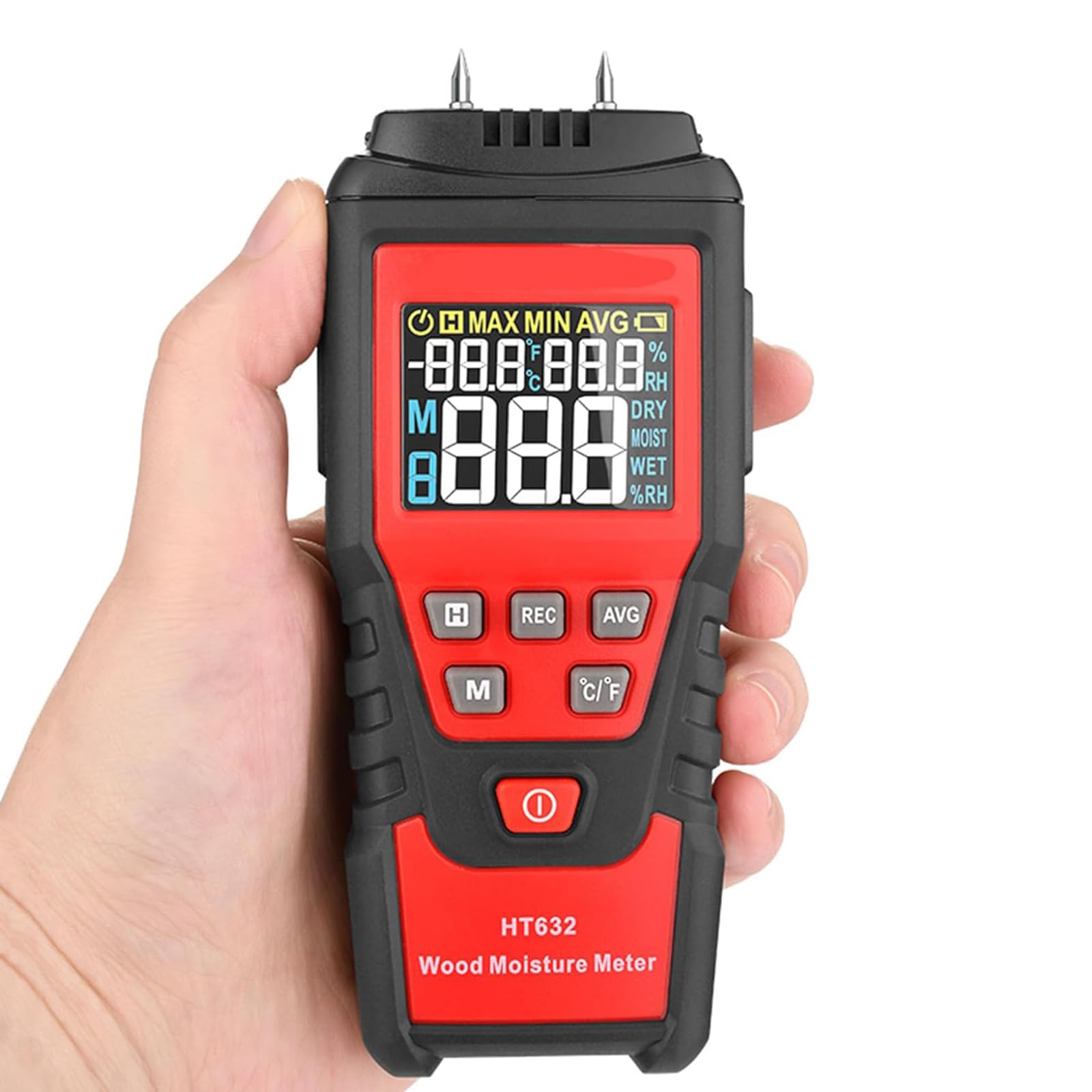 Cyfrowy tester drewna z funkcją automatycznego wyłączania, obsługuje °C/°F, podstawowa dokładność ± 1°C, idealny do materiałów budowlanych, drewna, papieru, żywności