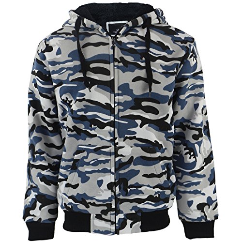 Gary Com Heavy Sherpa Fleece Lined Hoodies for Men Zip Up Winter Warm Jacket Thick Zipper Camo Blue Sweatshirt M