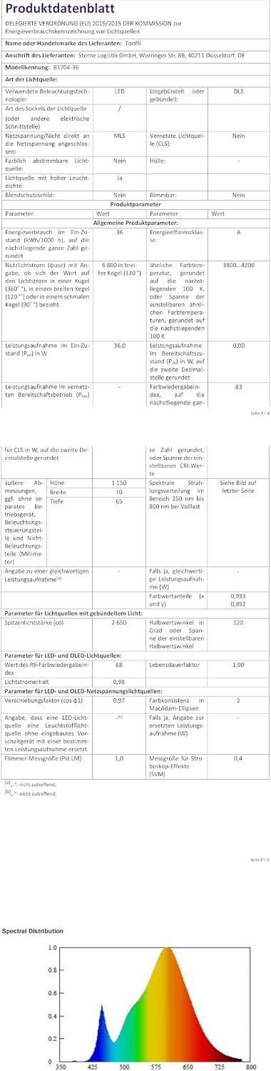 Feuchtraumleuchte LED 120CM 36W 4500LM IP65 Wasserfest Neutralweiß 4000K