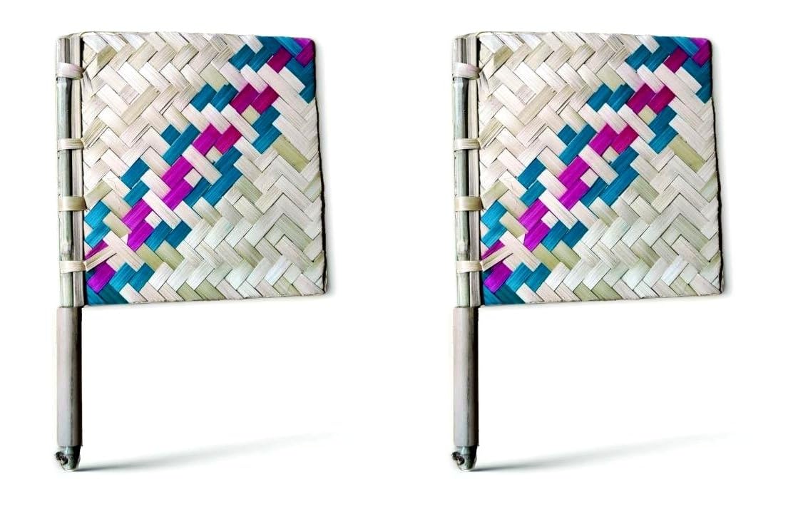 Organic Bamboo Handicraft Hand Fan Pankha Bena for Natural Cool Air with Handle 2 Pcs