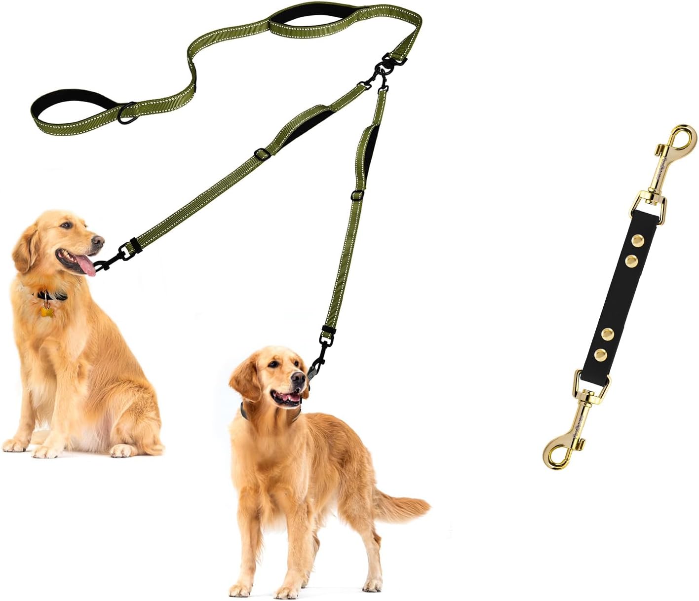 PetBonus Double Dog Leash, No Tangle Dual Leash and Waterproof Dog Collar Safety Clip