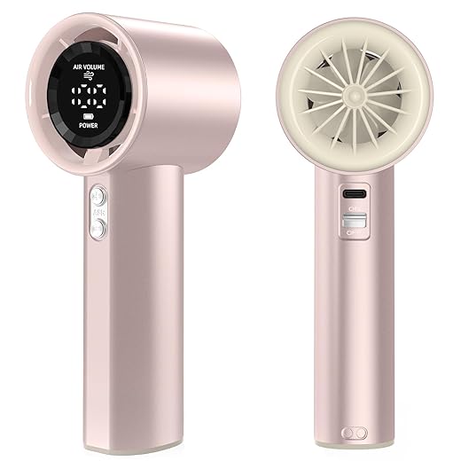 Portable Handheld Fan, Speed (1-100) Adjustable Turbo Personal, 4000mAh Battery Rechargeable Cooling Fan, Digital Display, Gifts for Women Men Travel/Camping/Outdoor (Powder/Beige)