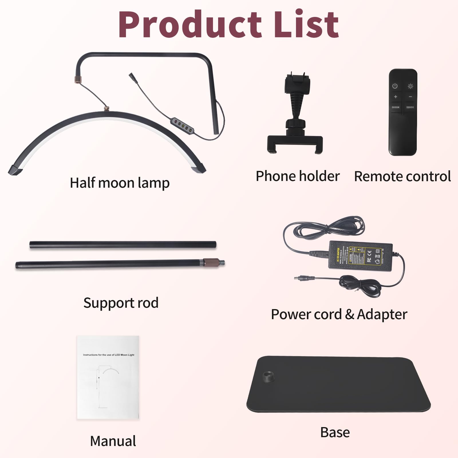 Diesisa Lampe Demi Lune Extension De Cils: Luminosité réglable Lampe Demi Lune - Avec support pour téléphone - TêTe De Lampe Rotative à 360° - Utilisé Pour Les Extensions De Cils, Les Tatouages -Noir