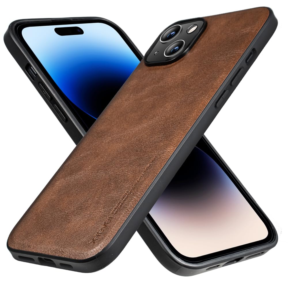 X-level Design for iPhone 15 Case, Premium PU Leather Soft TPU Bumper Shockproof Protective Phone Cover for iPhone 15 - Brown