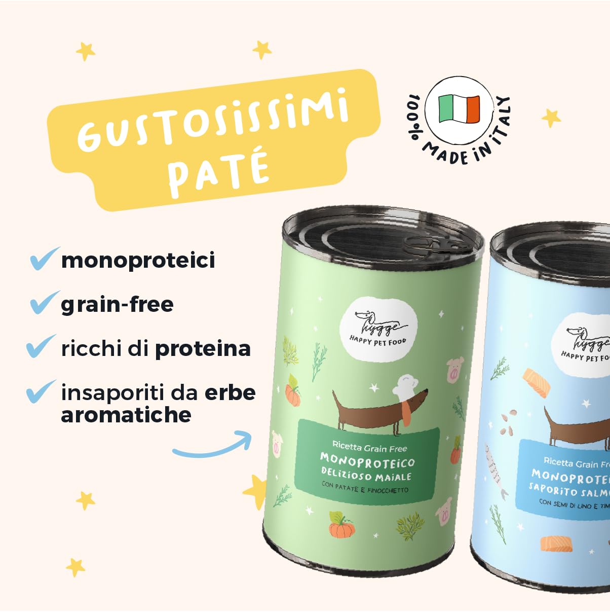 Hygge Dog Cibo Umido per Cani Monoproteico al Maiale | Con Patate e Finocchietto | Cibo Per Cane Adulto | Senza Cereali, Ideale per Dogs Sensibili | Prodotto in Italia | 12 x 400g