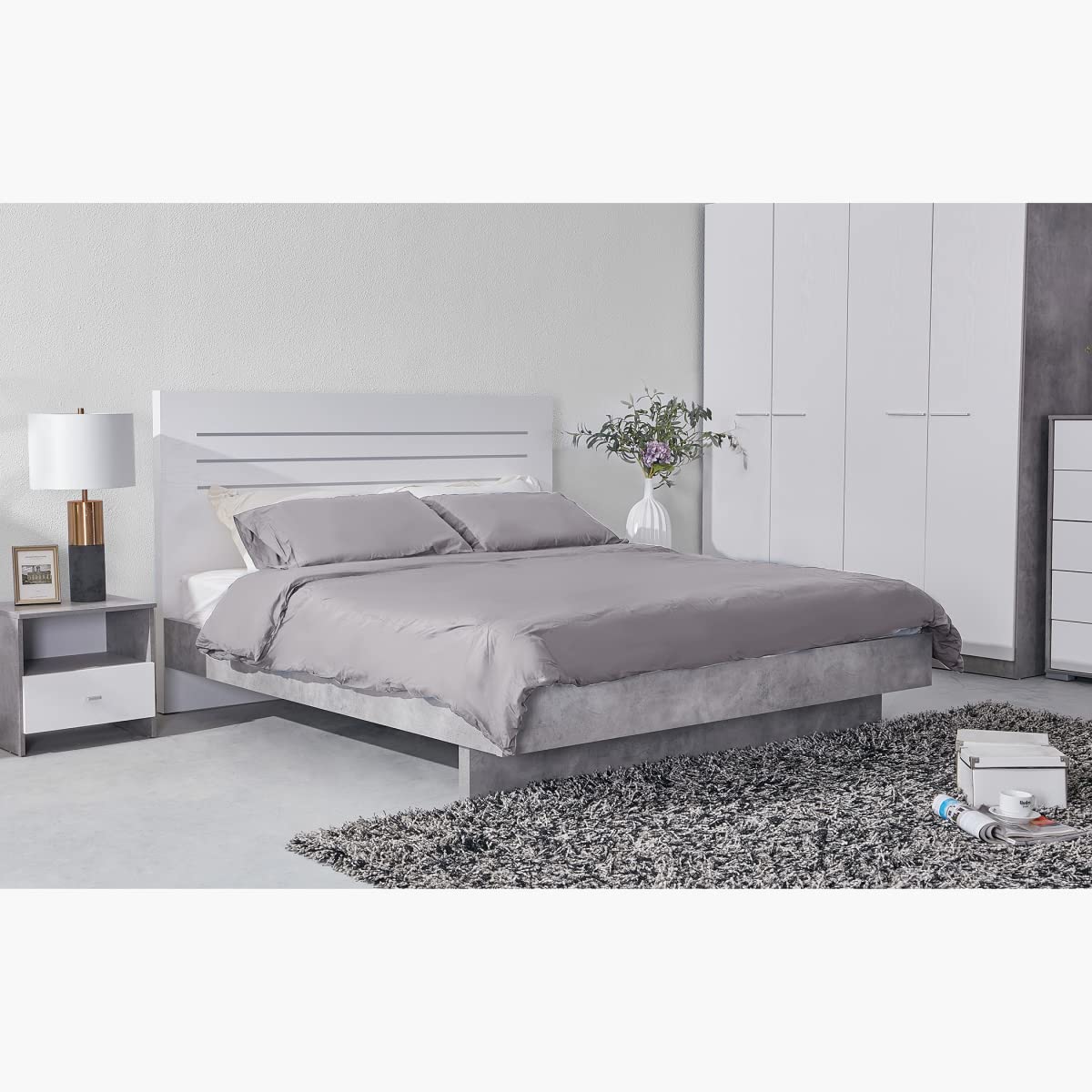 Home Box Patara King Bed With Floating Footboard 210.7 X 120 X 188 Cm Grey