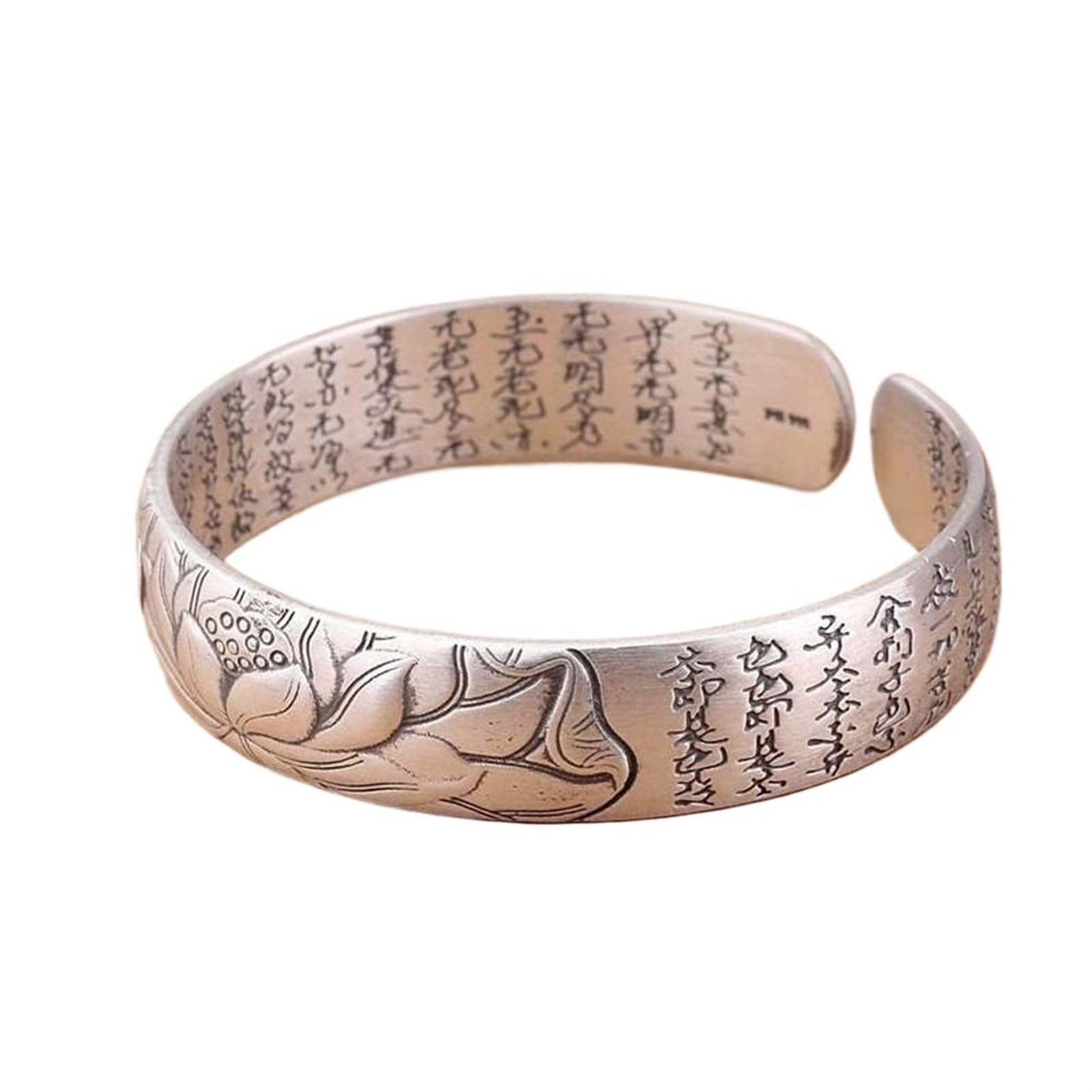 Bracciale in Argento, Bracciale Rigido alla Moda, Braccialetto in Argento S999 Bracciale Vintage con detti buddisti delle Scritture Bracciale Femminile Aperto in Argento 46g