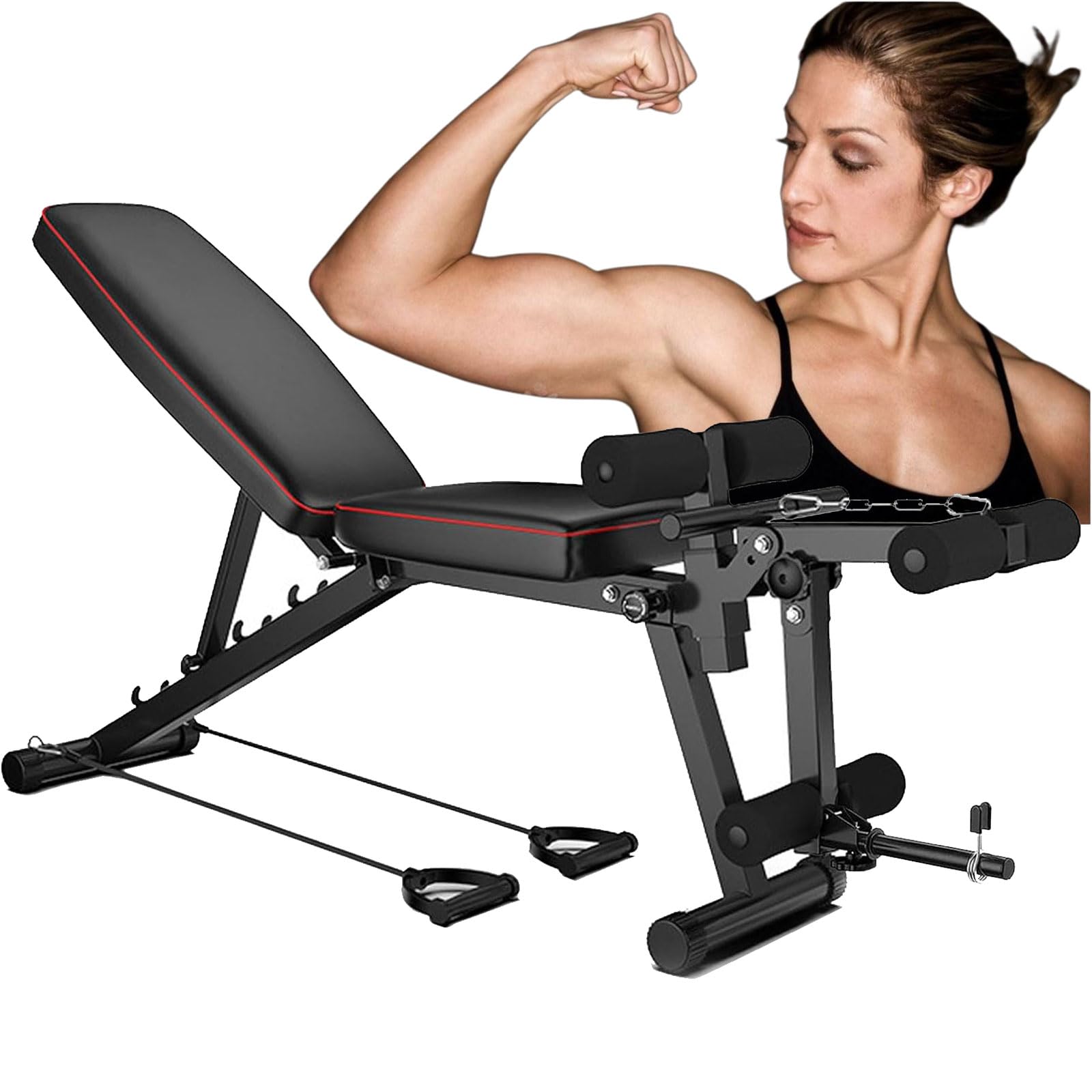 Banco de Pesas Ajustable, Banco Musculación, Banco Reclinable Gimnasio, Banco Abdominales, de Entrenamiento de Cuerpo Completo Inclinación Decline Levantamiento PlanoBlack,48 * 162 * 111CM