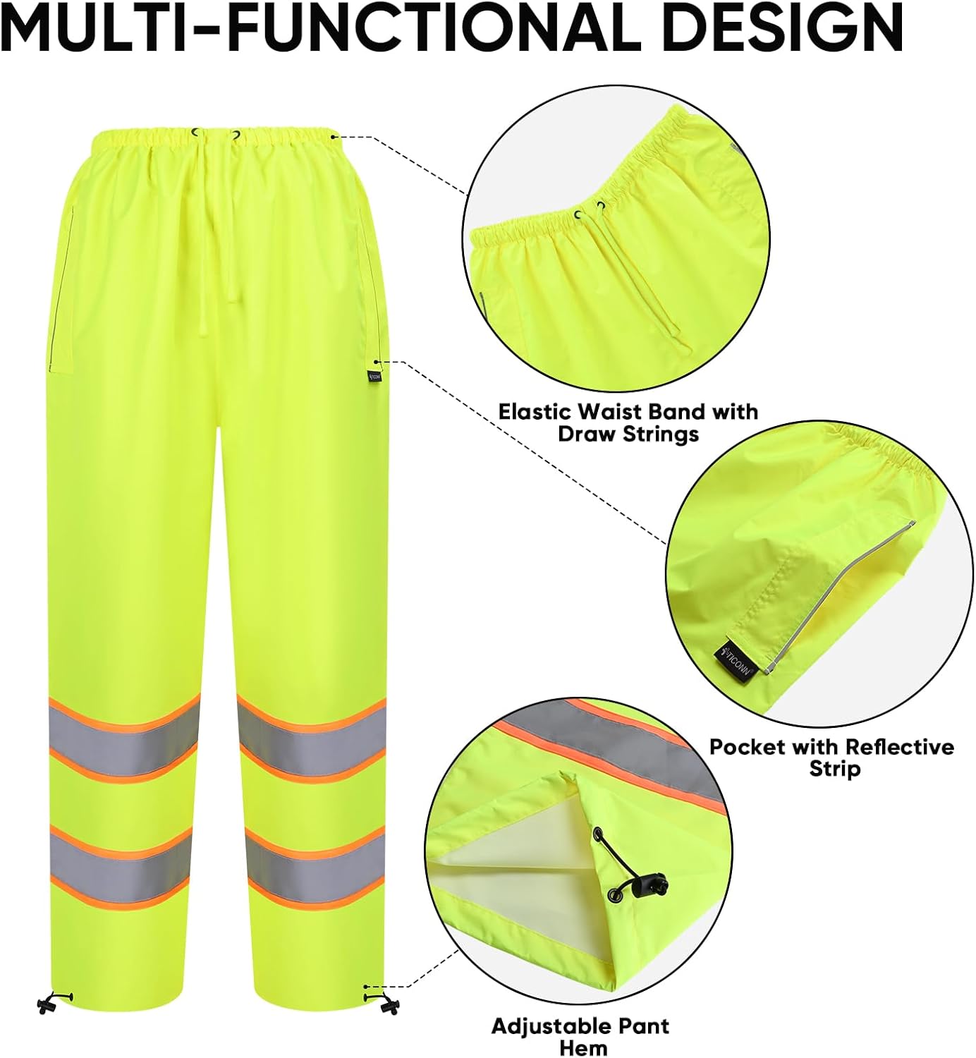 TICONN Hi Vis Rain Jacket and Pants, ANSI Class 3 Reflective High Visibility Safety Rain Suits - Image 5