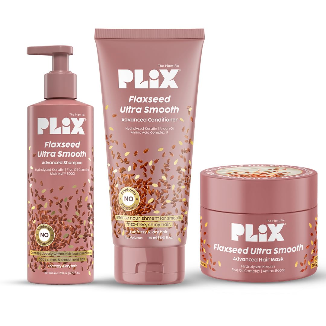 PLIX THE PLANT FIX Flaxseed Keratin Smoothening Mask, Shampoo & Conditioner | Plant Keratin PF | Flaxseed Oil | Softer, Smoother Hair | Pack of 3 | 200gm + 200ml + 175ml |-image-47