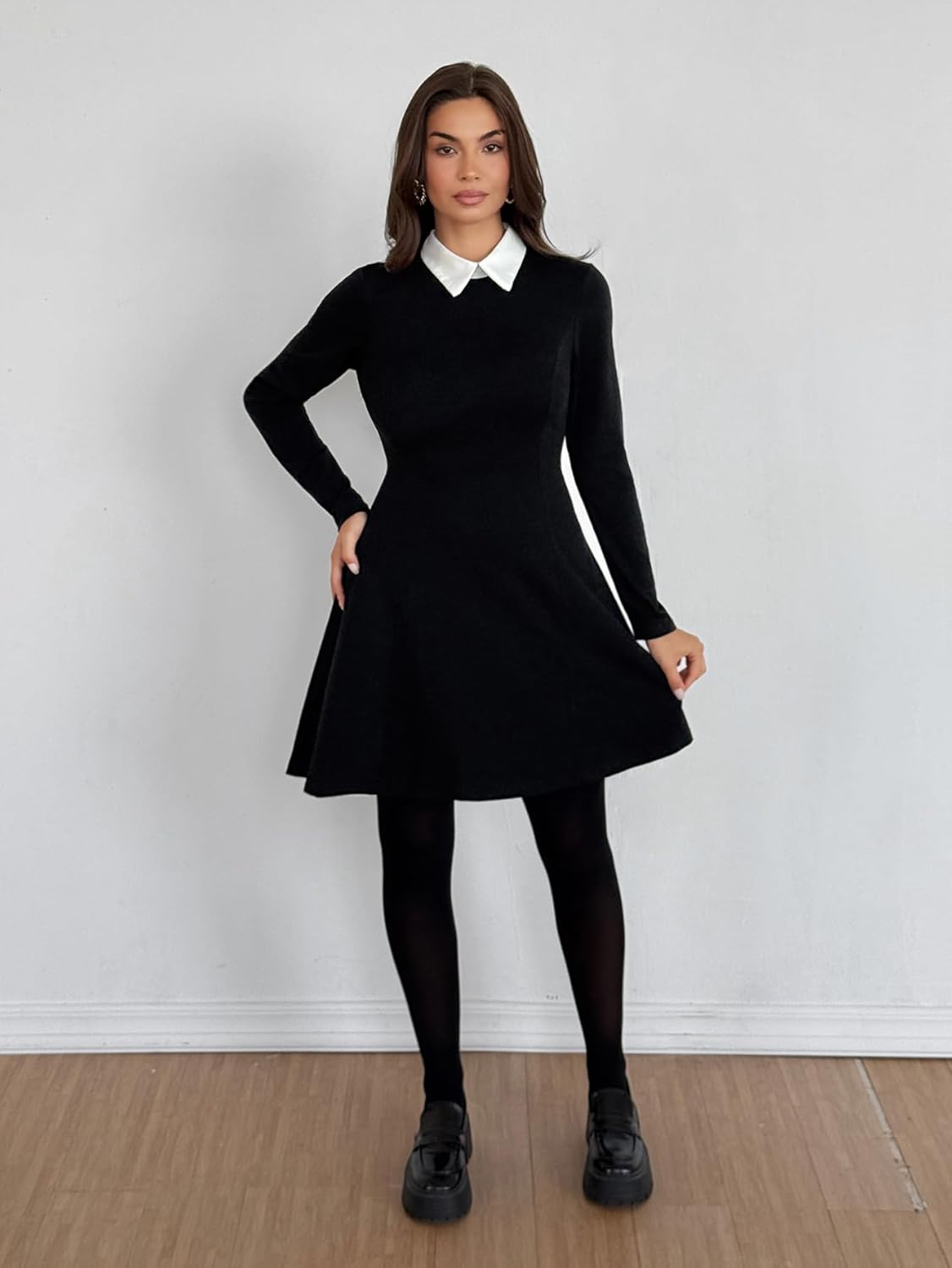 Laqeyko Women's Fall Dresses Long Sleeve Peter Pan Collar Aline Skater Dress for Halloween Party Work - Image 3