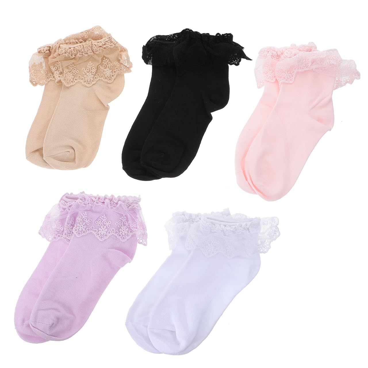 5 Pairs of Vintage Lace Cotton Ruffle Frilly Ankle Socks Socks Supplies