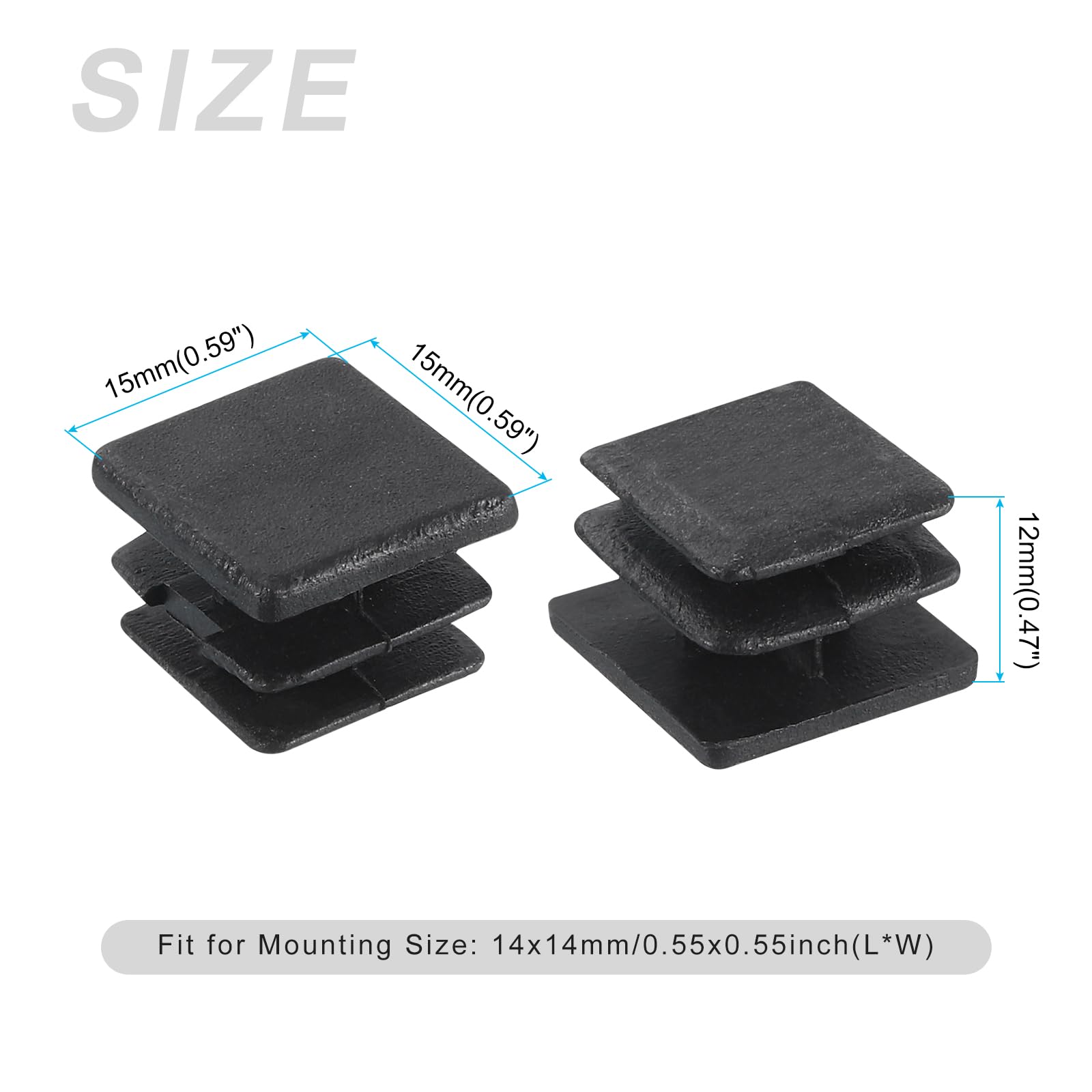METALLIXITY Tappo Terminale Per Tubo Quadrato (15 x 15mm) 12Pz, Tappo Inserimento Plastica Copertura Terminale Tubo Filettato Protettore Terminale - Per Recinzione Mobili Quadrato, Nero