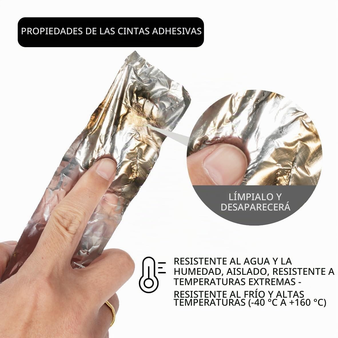 Cinta Adhesiva de Aluminio Resistente al Calor y al Frío, Impermeable y Duradera, Ideal para Reparaciones y Aislamiento Térmico en HVAC, Automóviles y Hogar, 50 mm x 10 m