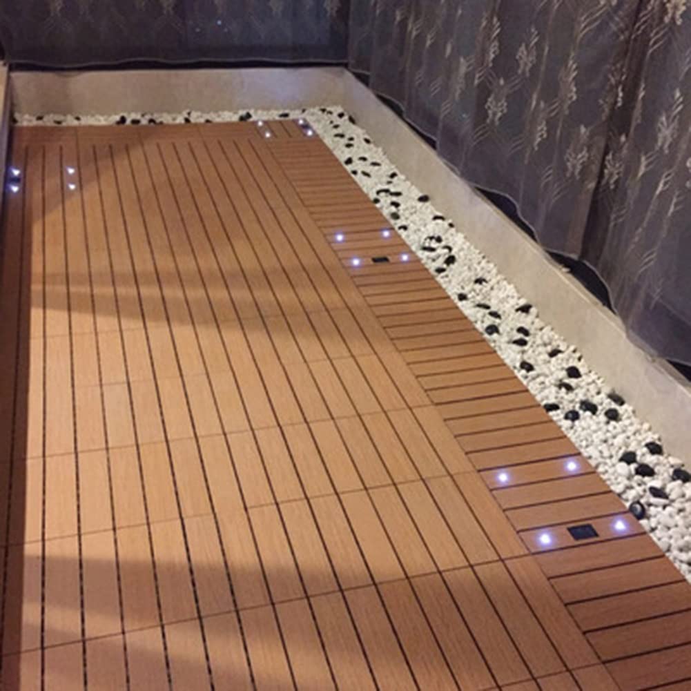 Baldosas de Madera Baldosas De La Cubierta del Patio con El Patio con Dirigió Luces del Sensor, Piso Decorativo De Plástico De Madera, Impermeable For Todo Clima Y No Deslizamiento
