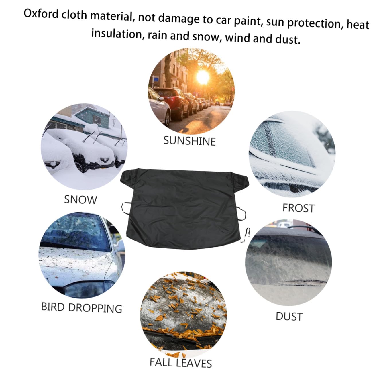 Oxford Housse de Pare-brise Noir, Anti-neige pour Voiture Hiver