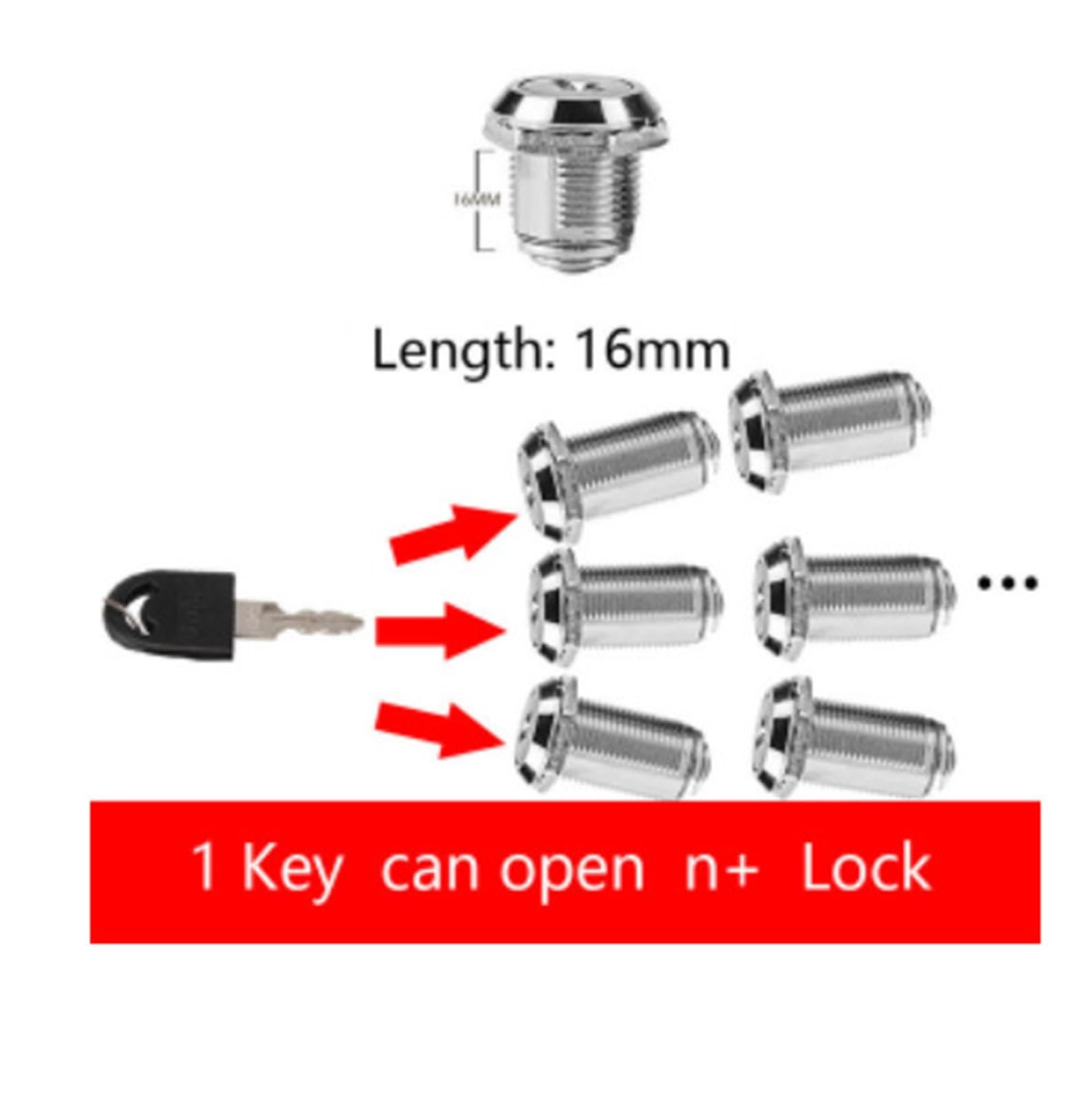 Schublade, Aktenschrank, Metallschrank, Nockenschloss, länger, 10 mm, 16 mm, 20 mm, 25 mm, 30 mm, Werkzeugschrank, Ausrüstung, Schrank, Kastenschloss, 1 Stück(Same key 16mm)