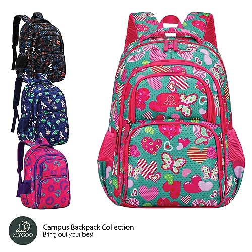 Girls Backpack | Campus Collection | Butterfly Aqua Design for Primary School | 17 inch Height2